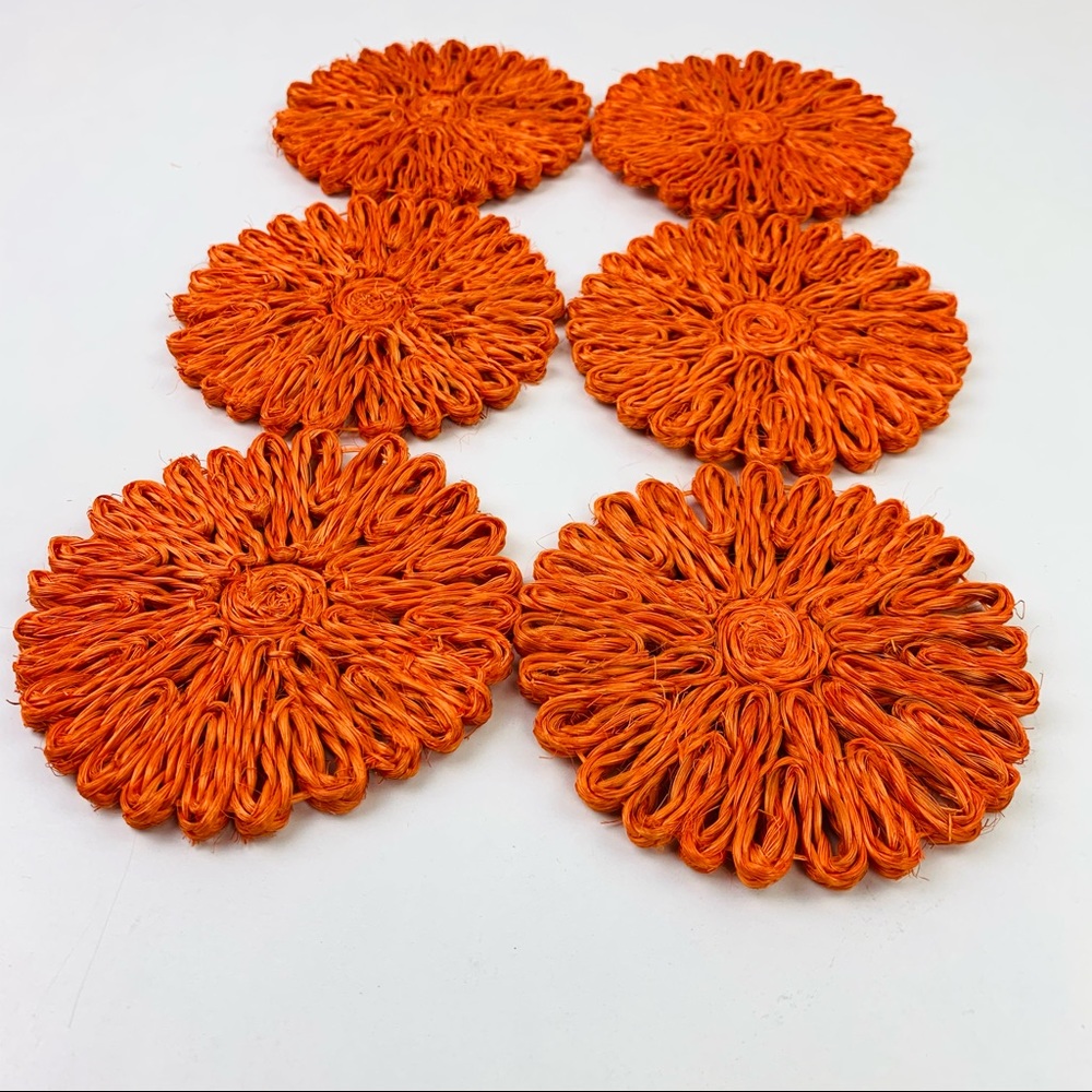 VTG ORANGE FLORAL WOVEN COASTERS